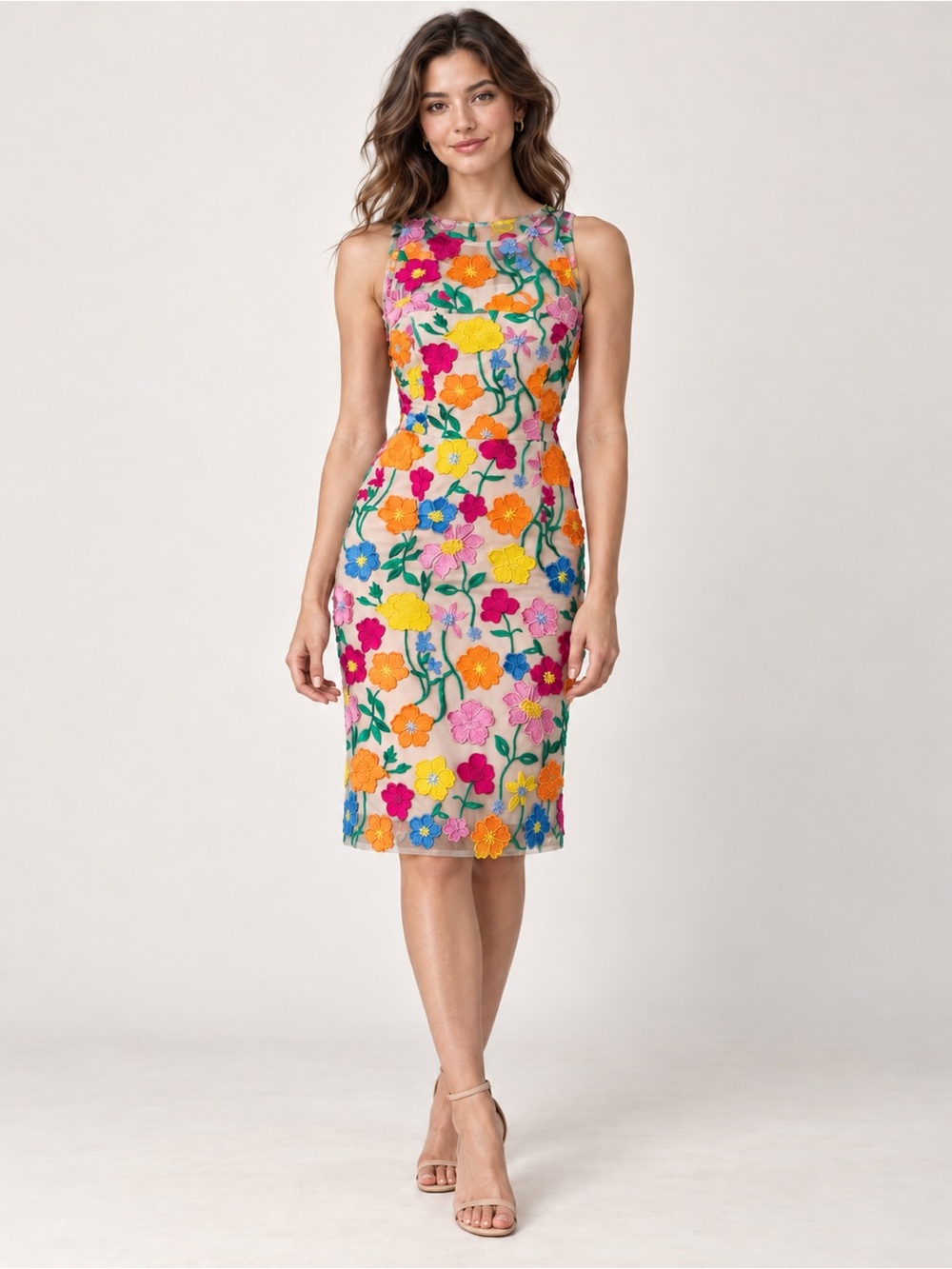 NWT New $179 Adrianna Papell Floral Embroidered Midi Dress Size 6